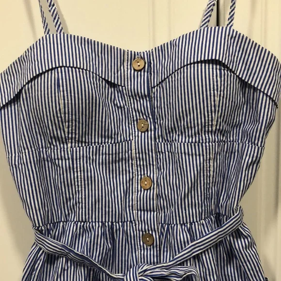 Anthropology Purple Snow dress woman’s medium m blue white pin stripe EUC - Picture 2 of 8